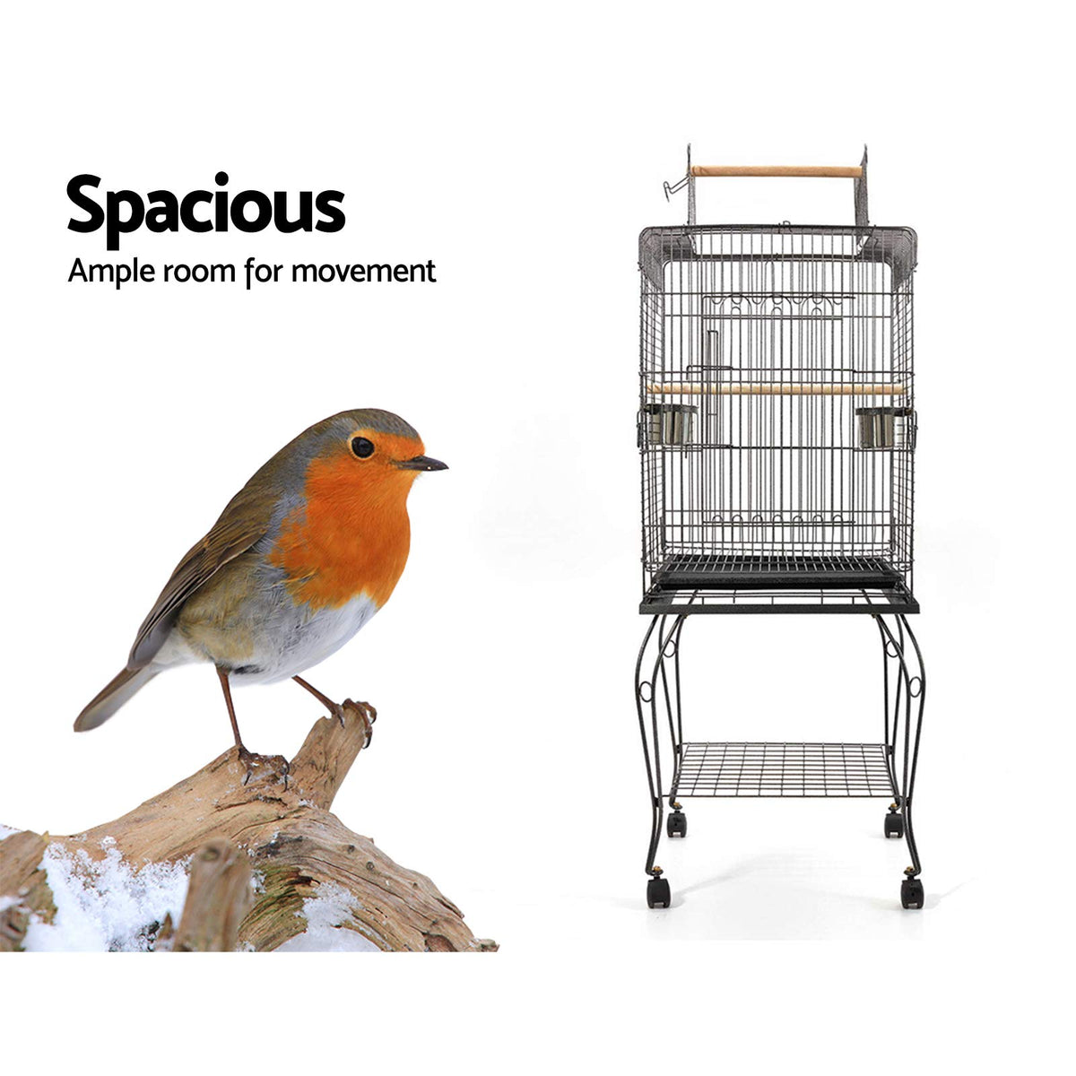 145 cm Rolling Bird Cage with 2 Perches & Removable Tray