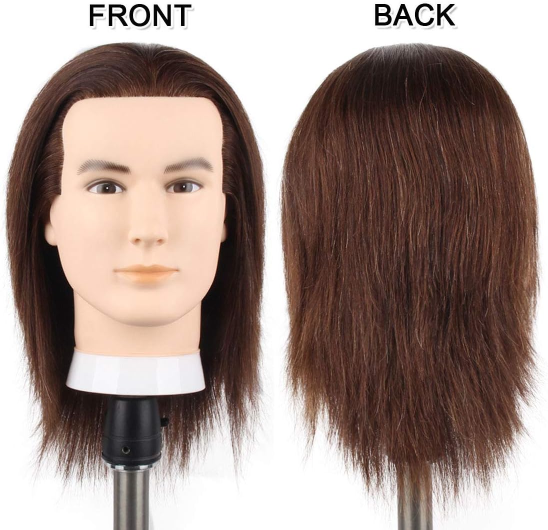 Male Mannequin Head with 100% Human Hair Haircut Training Head with Thick Hair Hairdresser Manikin Head Doll Head for Hair Styling and Practice Handsome Face Adult Head Size (8-10Inch 3B#)