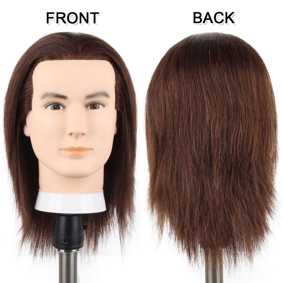 Male Mannequin Head with 100% Human Hair Haircut Training Head with Thick Hair Hairdresser Manikin Head Doll Head for Hair Styling and Practice Handsome Face Adult Head Size (8-10Inch 3B#)