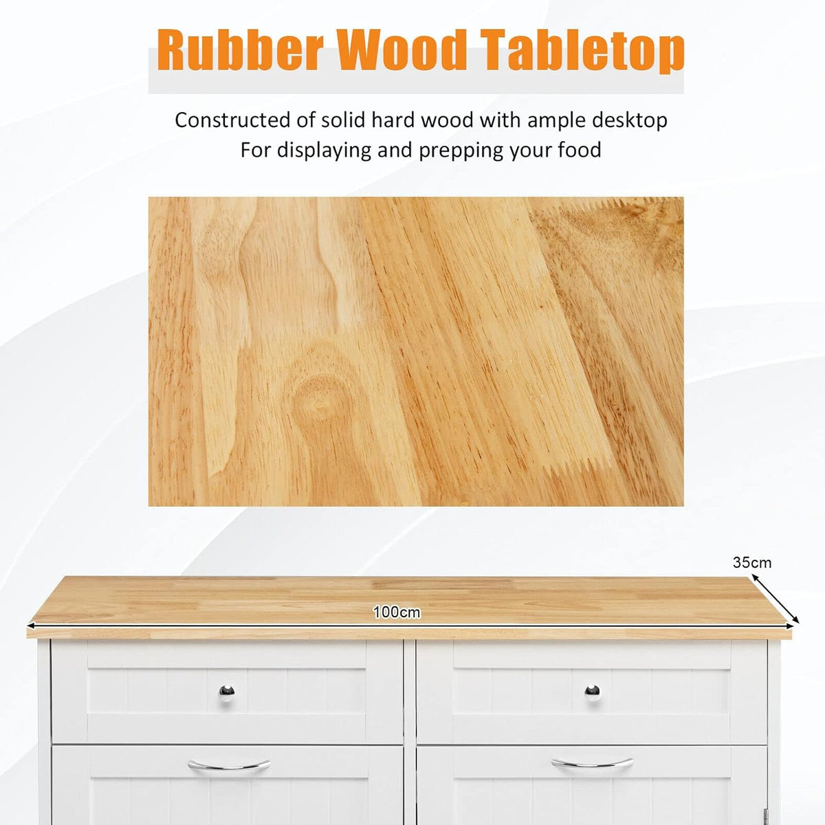 White Tilt-Out Bin Cabinet with 2 Drawers & Rubberwood Top
