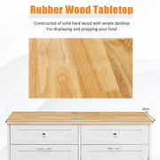 White Tilt-Out Bin Cabinet with 2 Drawers & Rubberwood Top