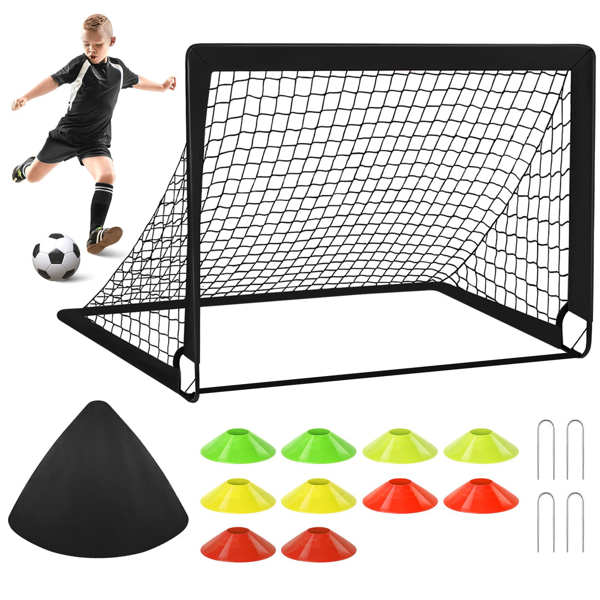 Soccer Goals with Portable Bag, Soccer Nets for Backyard with 10 Cones, Kids Soccer Goals, Soccer Training Equipment for Kids, Youth Games, Sports, Fit for Family Game Play