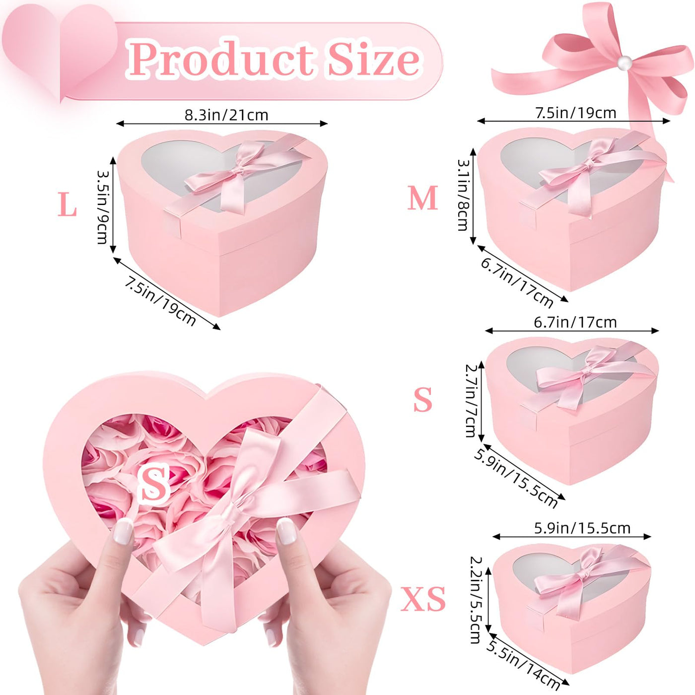 4-Piece Nesting Heart Gift Box Set with Clear Lids & Ribbons