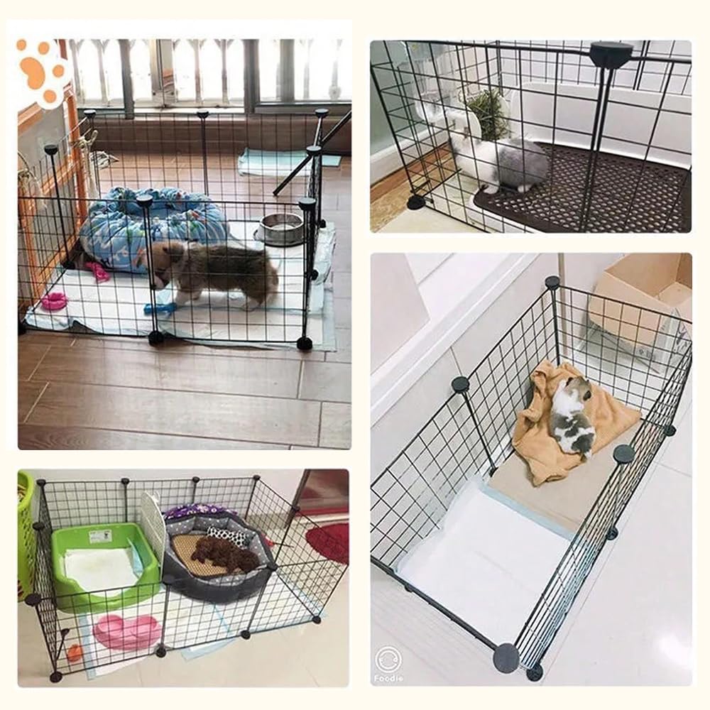 12-Panel Black Wire Small-Animal Playpen – 37 × 37 cm Panels