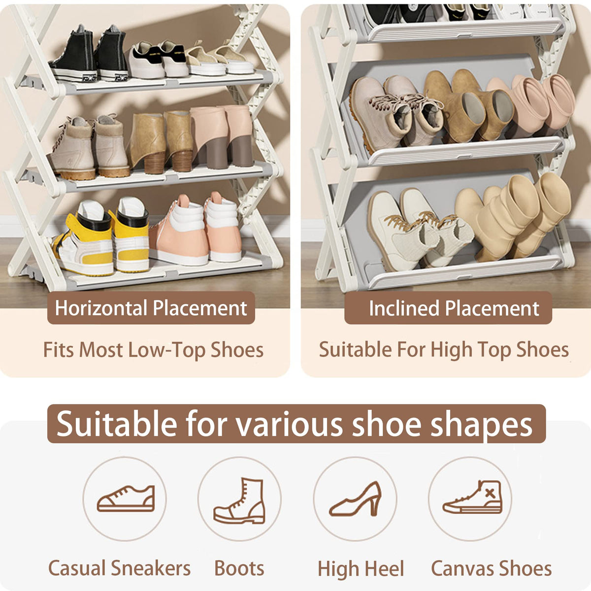 4-Tier Foldable Shoe Rack – 10–12 Pairs, Brown
