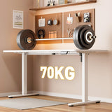 BilySen Electric Standing Desk 140x60cm (55.1"x23.6"), Height Adjustable Sit Stand Desk with Hooks, Metal Frame Stand up Desk with Powerful Motor, Ergonomic Computer Desk for Home Office (White)