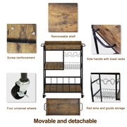 3-Tier Rustic Bar Cart with Removable Serving Tray