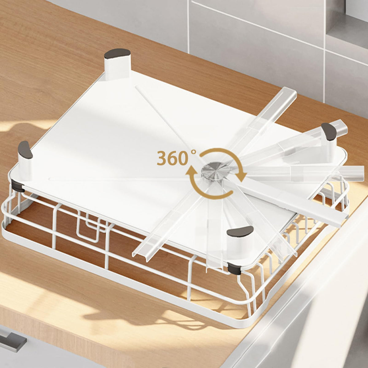 43 cm White 2-Tier Dish Rack with Extendable 360° Drain Spout