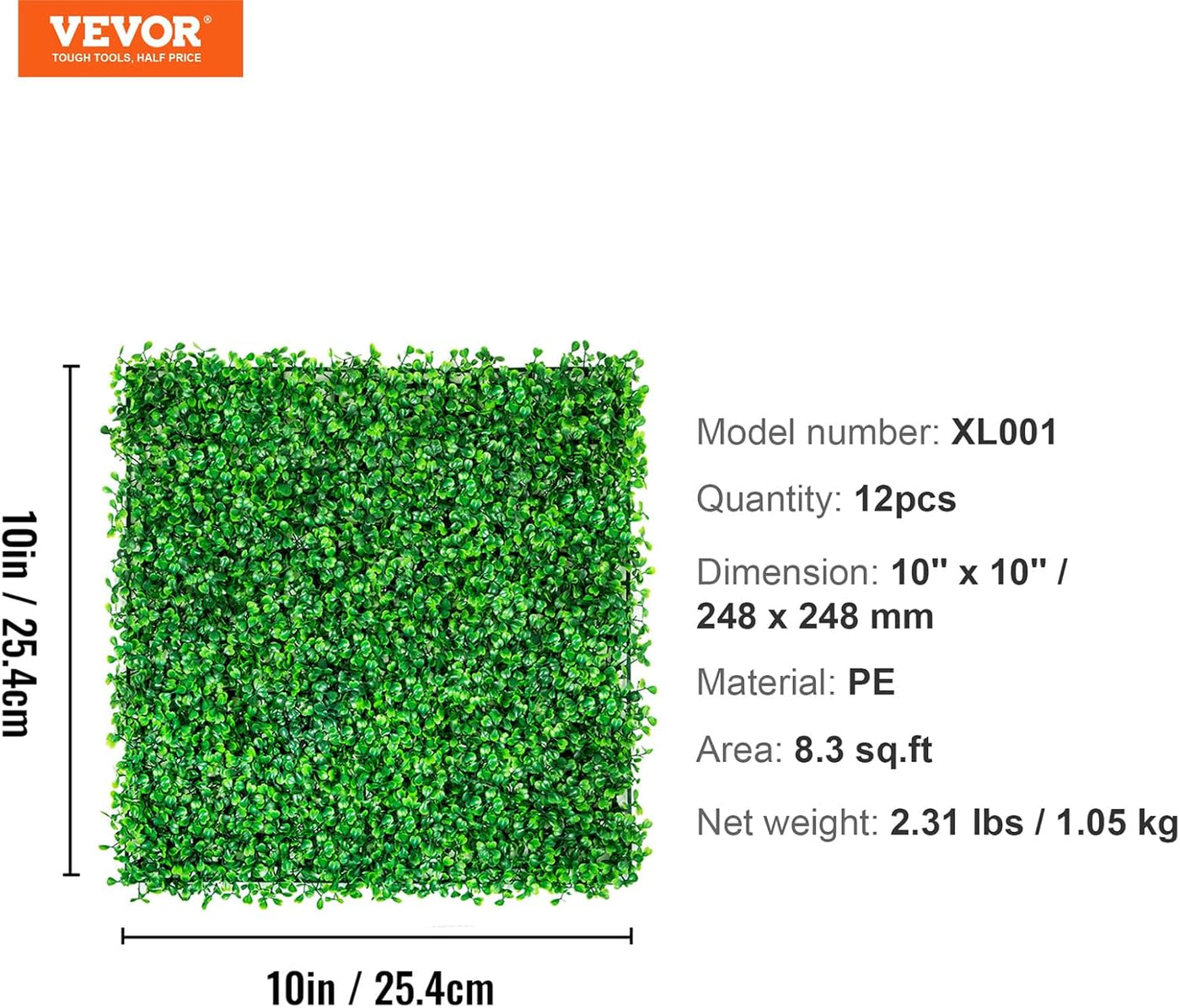 25 × 25 cm Artificial Boxwood Hedge Panels – 12 Pack