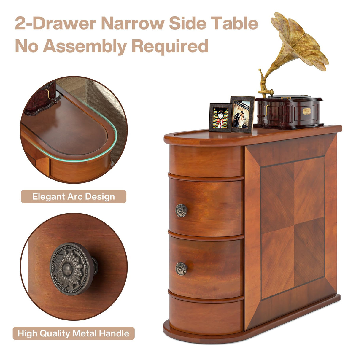 Solid-Wood 2-Drawer Narrow End Table – Walnut