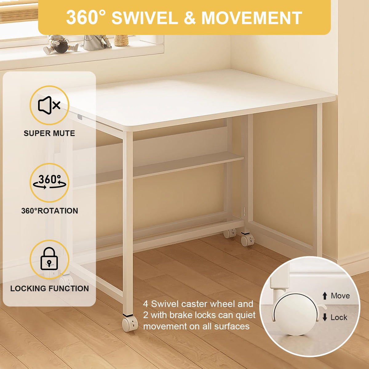 80 cm Foldable Mobile Computer Desk with Shelf