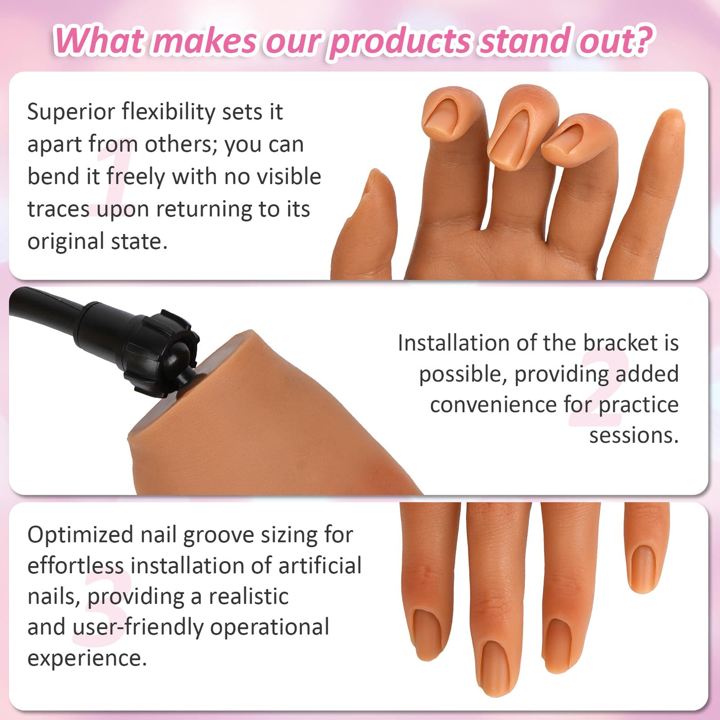 Reusable Silicone Nail Practice Hand with Clamp & 500 Tips