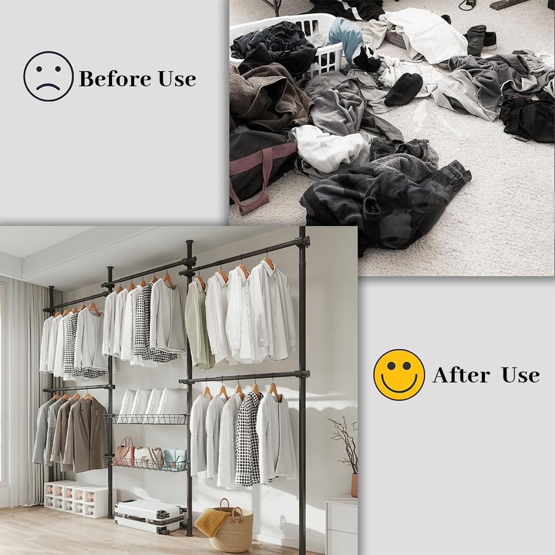 110–310 cm Floor-to-Ceiling Garment Rack with 5 Bars & 2 Shelves