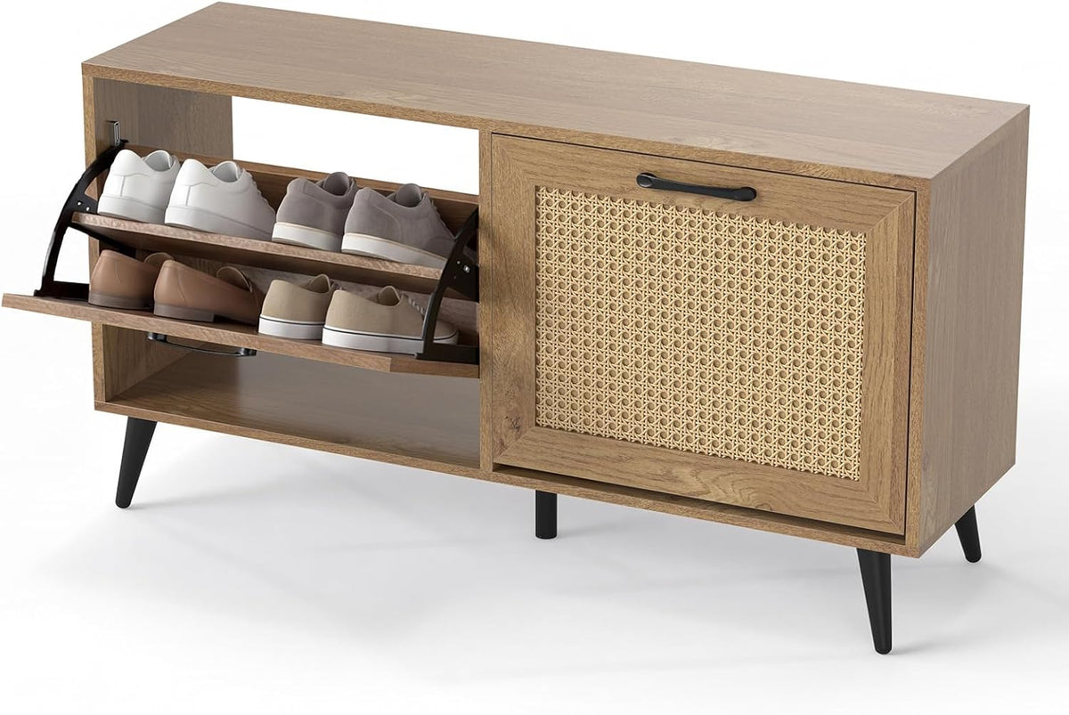Rattan Shoe Cabinet with 2 Flip Drawers