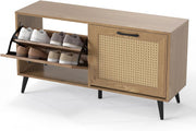 Rattan Shoe Cabinet with 2 Flip Drawers
