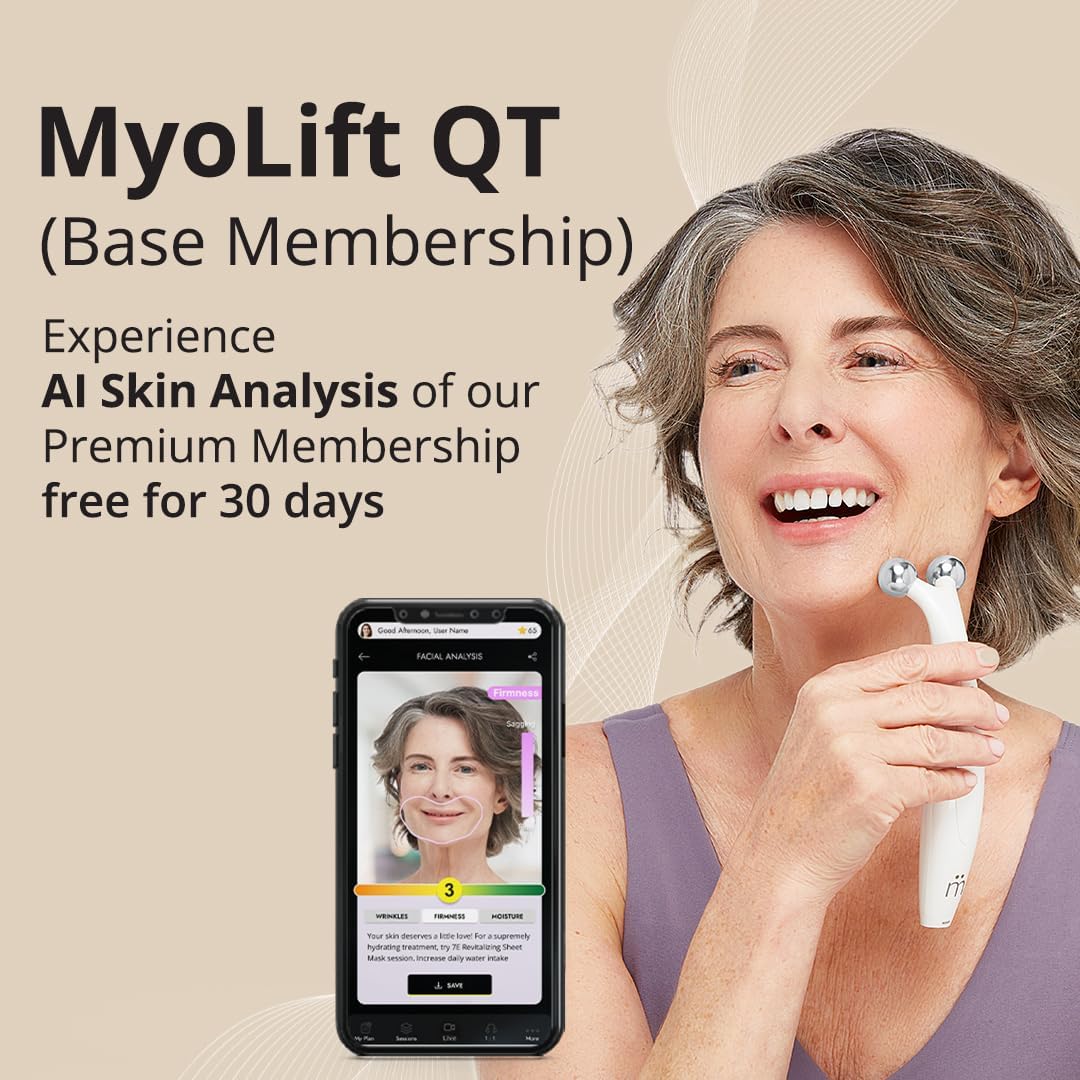 Wellness MyoLift QT Microcurrent Facial Device with Smart Current Technology and Smartphone App - Portable Skin Care Tools, Instant Face Lift, Anti Aging, Skin Tightening - Up to 400 Microamps