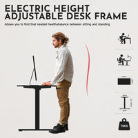 Electric Height Adjustable Standing Desk Whole-Piece Desktop Sit Stand Up Computer Desk Workstation with Memory Controller for Home, Office, Gaming 120×60cm (White Frame + Black Top)