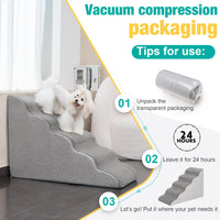 5-Tier Grey Foam Pet Stairs for Beds & Couches