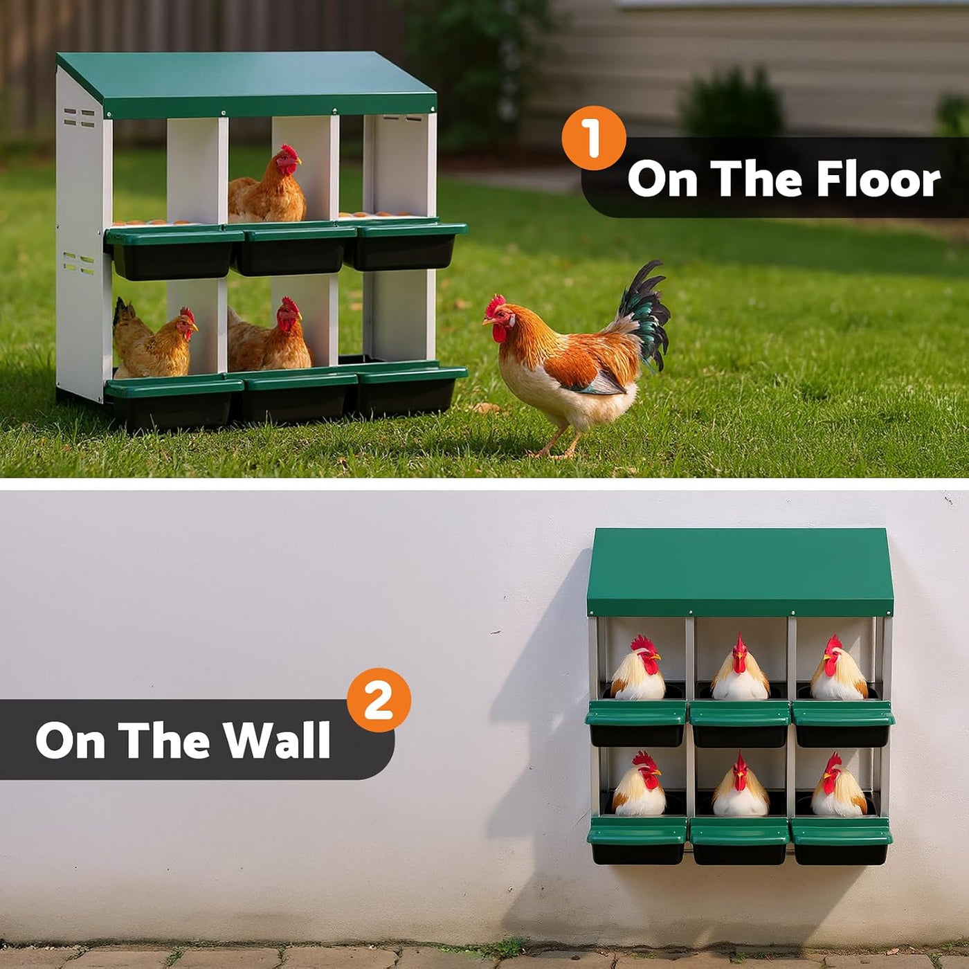 Chicken Nesting Box, Double Layer 6 Hole Metal Chicken Hen Laying Boxes with Roll Away Egg Collection & Perch, Poultry Nest House Egg Brooder Coop for Hens/Goose/Duck
