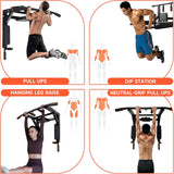 Wall Mounted Pull Up Bar and Dip Station, Heavy Duty Wall Mount Pull-up Chin Up Bar Multifunctional Home Gym Workout Indoor Exercise Equipment Support to 300kg