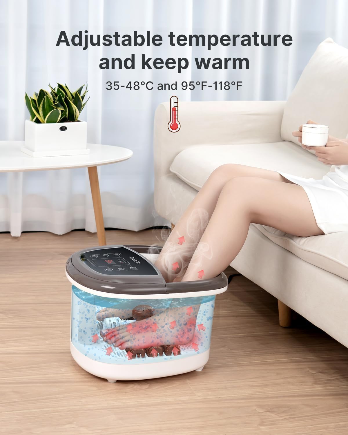 Foot Spa Bath Massager, Motorized Foot Spa with Heat and Massage and Jets,Powerful Bubble Jets with Infrared,Shiatsu Foot Spa Massager Corn Rollers,Relieve Feet Muscle Pain