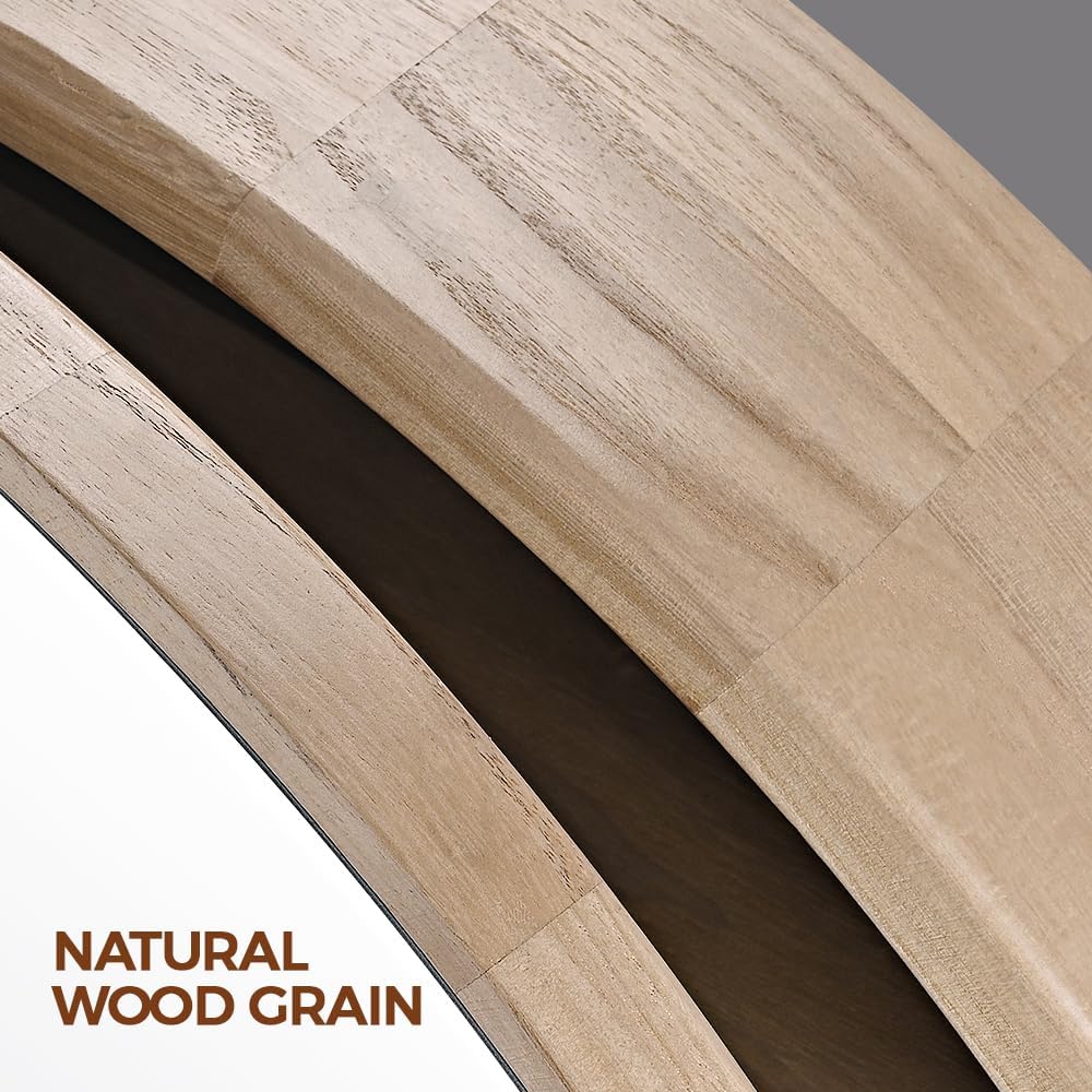 600mm Round Oak-Look Bathroom Mirror Cabinet with 3 Shelves
