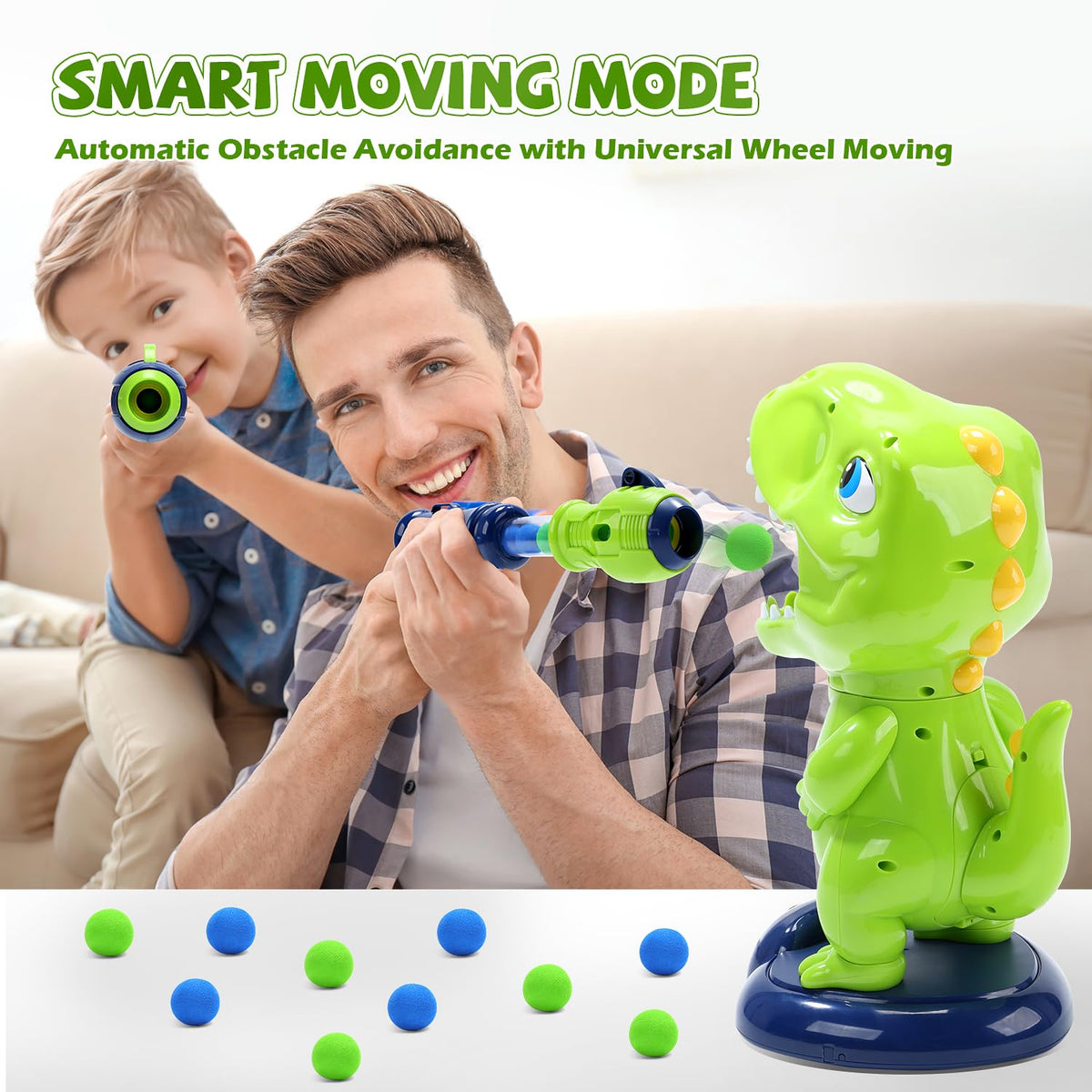 Movable Dinosaur Shooting Toys for Kids,Electronic Target Shooting Games with 2 Pump Gun,48 Balls Party Favor Toys with Score Record, LED & Sound, Dino Toys Boys and Girls