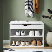 White 2-Tier Shoe Cabinet Bench with Folding Seat