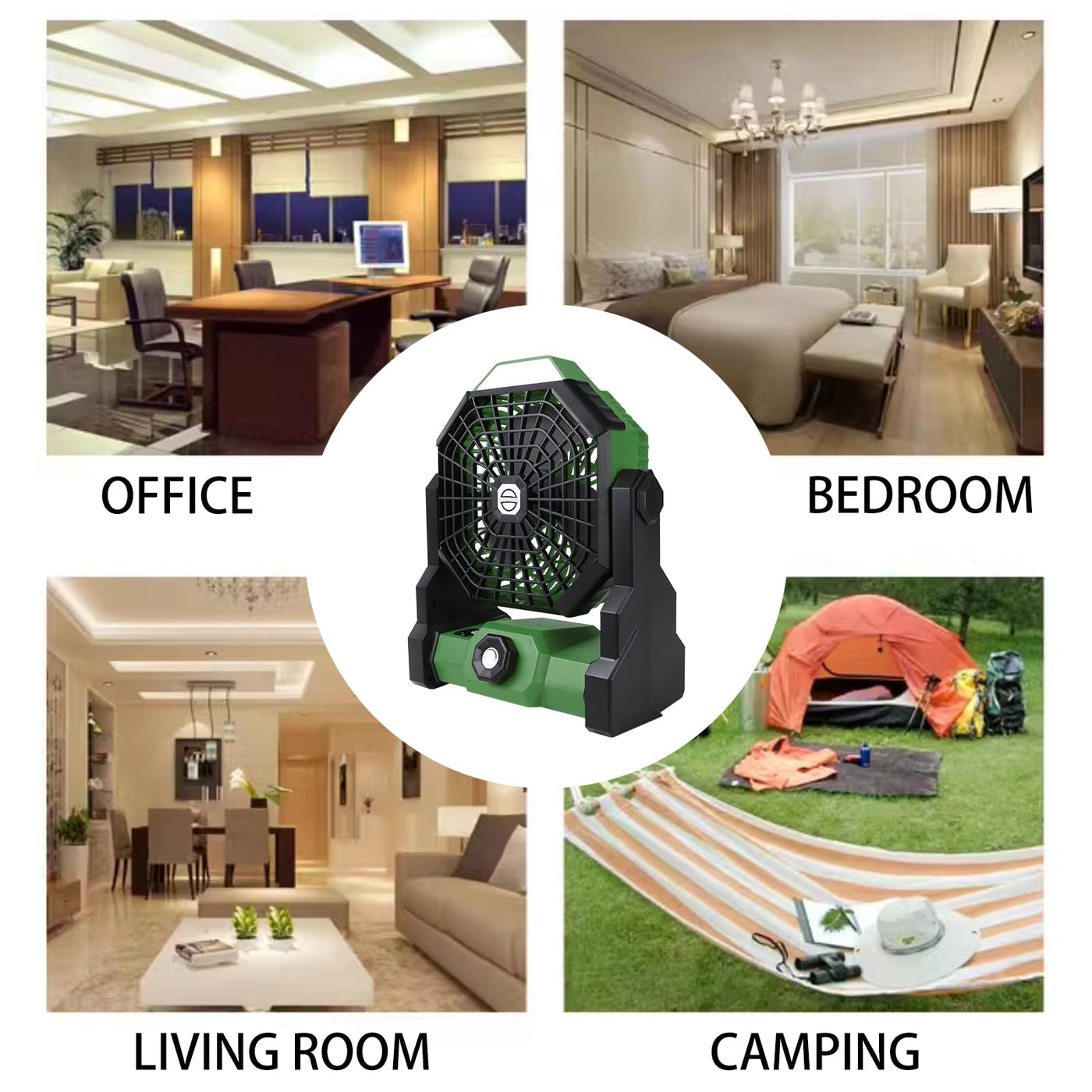 7800 mAh Rechargeable Camping Fan with LED Lantern – Green