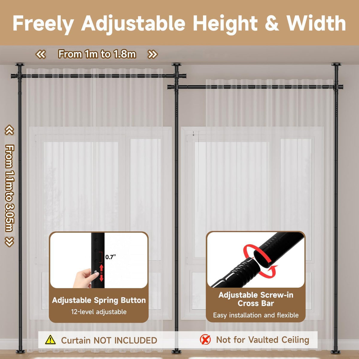 No-Drill Tension Room-Divider Curtain Rod – 6 Options