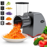 Electric Cheese Grater, 250W Upgraded 5 in 1 Professional Electric Vegetable Slicer, One-Touch Control Rotary Slicer Shredder Salad Maker for Cheeses Fruits Vegetables Nuts with 5 Replaceable Blades
