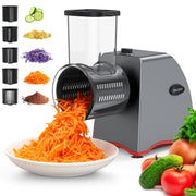 Electric Cheese Grater, 250W Upgraded 5 in 1 Professional Electric Vegetable Slicer, One-Touch Control Rotary Slicer Shredder Salad Maker for Cheeses Fruits Vegetables Nuts with 5 Replaceable Blades
