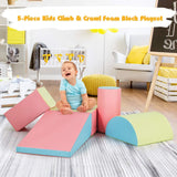 Kids Crawl & Climb Foam Play Set, 5-Piece Kids Foam Block Interactive Playset for Climbing, Crawling, Sliding, Lightweight Foam Shapes for Toddlers in Home, Kindergarten, Playroom (Pink)