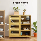 Bamboo Storage Cabinet, Freestanding Organizer, Cabinets Cupboard with Louvered Door and Open Shelf, for Bathroom Laundry Room, Entryway, Kitchen, Natural,80cm x 40cm x 88cm