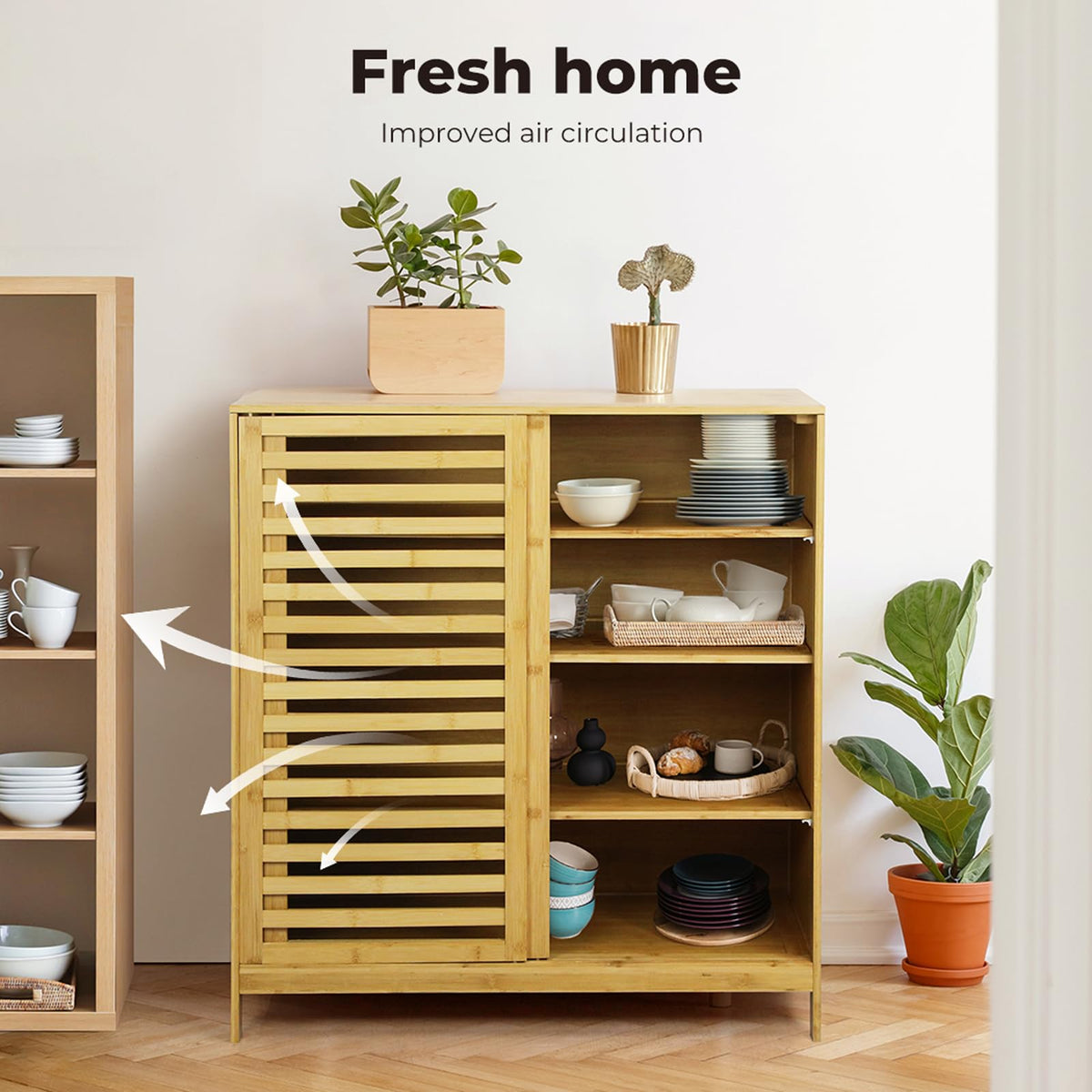 80 × 40 × 88 cm Bamboo Storage Cabinet with Louvered Door