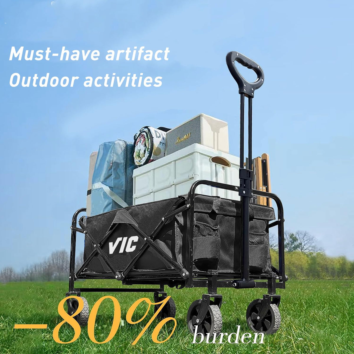 L4 Heavy-Duty Collapsible Utility Wagon with Side Pocket