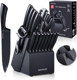 Knife Set Black, Knives Set for Kitchen Full Tang Steel Steak Knife Set(8)+Chef's Knives(6),Kitchen Shears(19-in-1)…