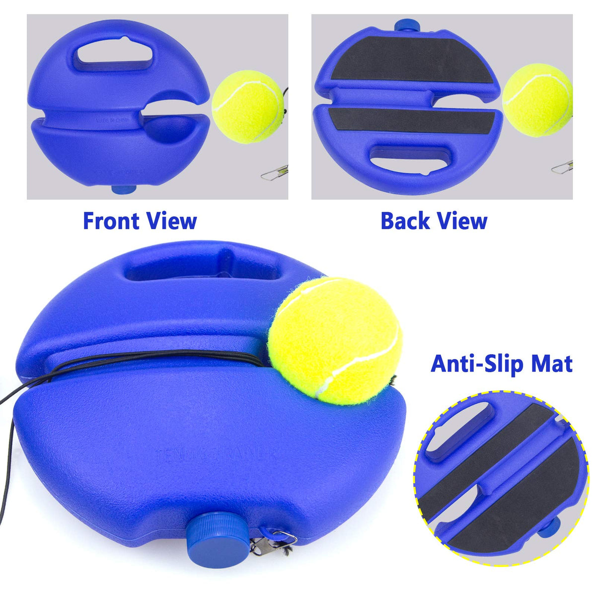 Tennis Rebound Trainer with Base, 4 Balls & Elastic Ropes