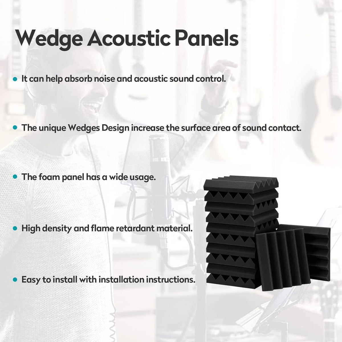 Sound Proof Foam Panels Pack Acoustic Foam,25 X 25 X 5 cm Wedges Acoustic Panels,Sound Absorbing Panels for Studio/Office/Home Sound Proof Panels for Walls (2.5cm) 24 pack