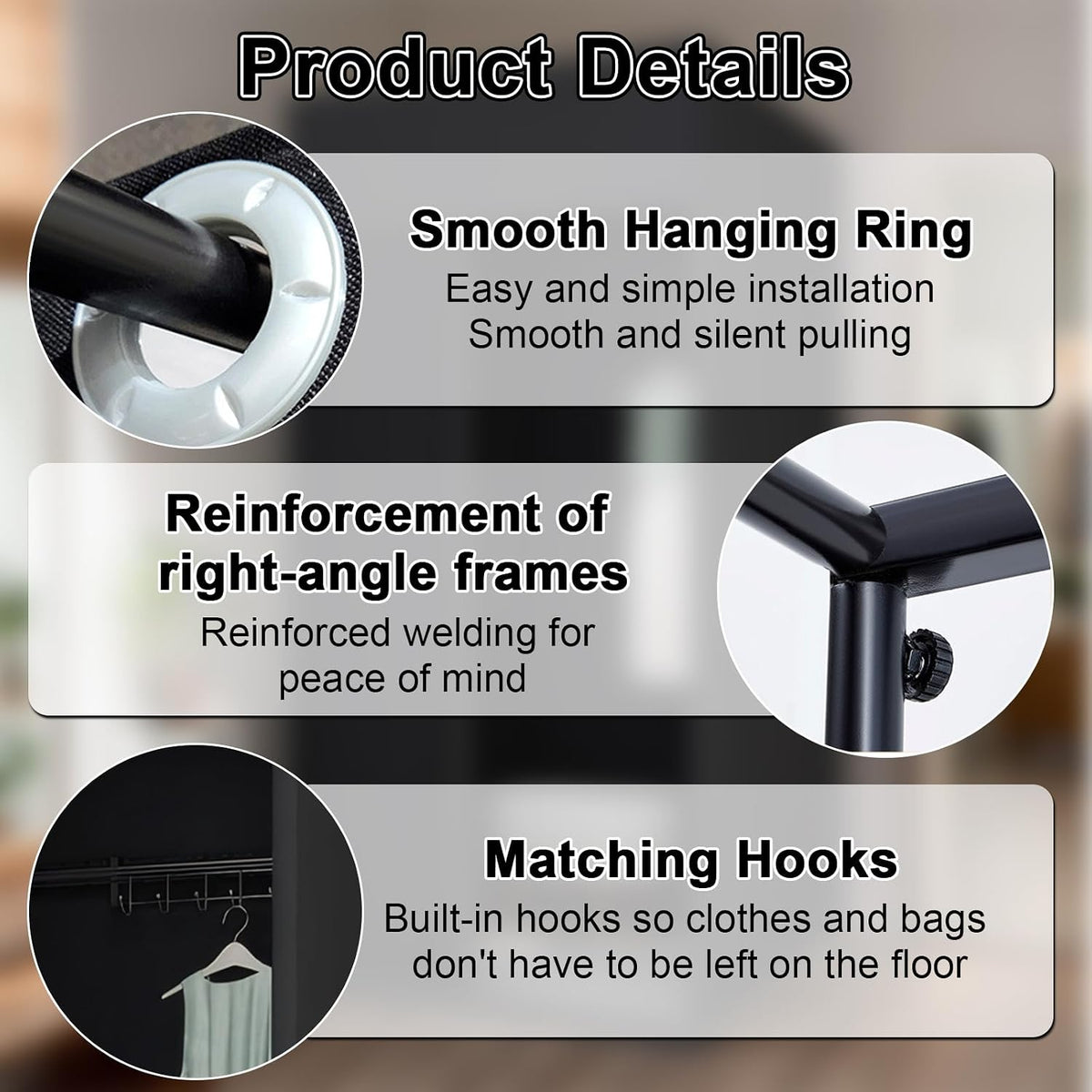 100 × 100 × 200 cm Movable Fitting Room with Sliding Curtain & Hooks