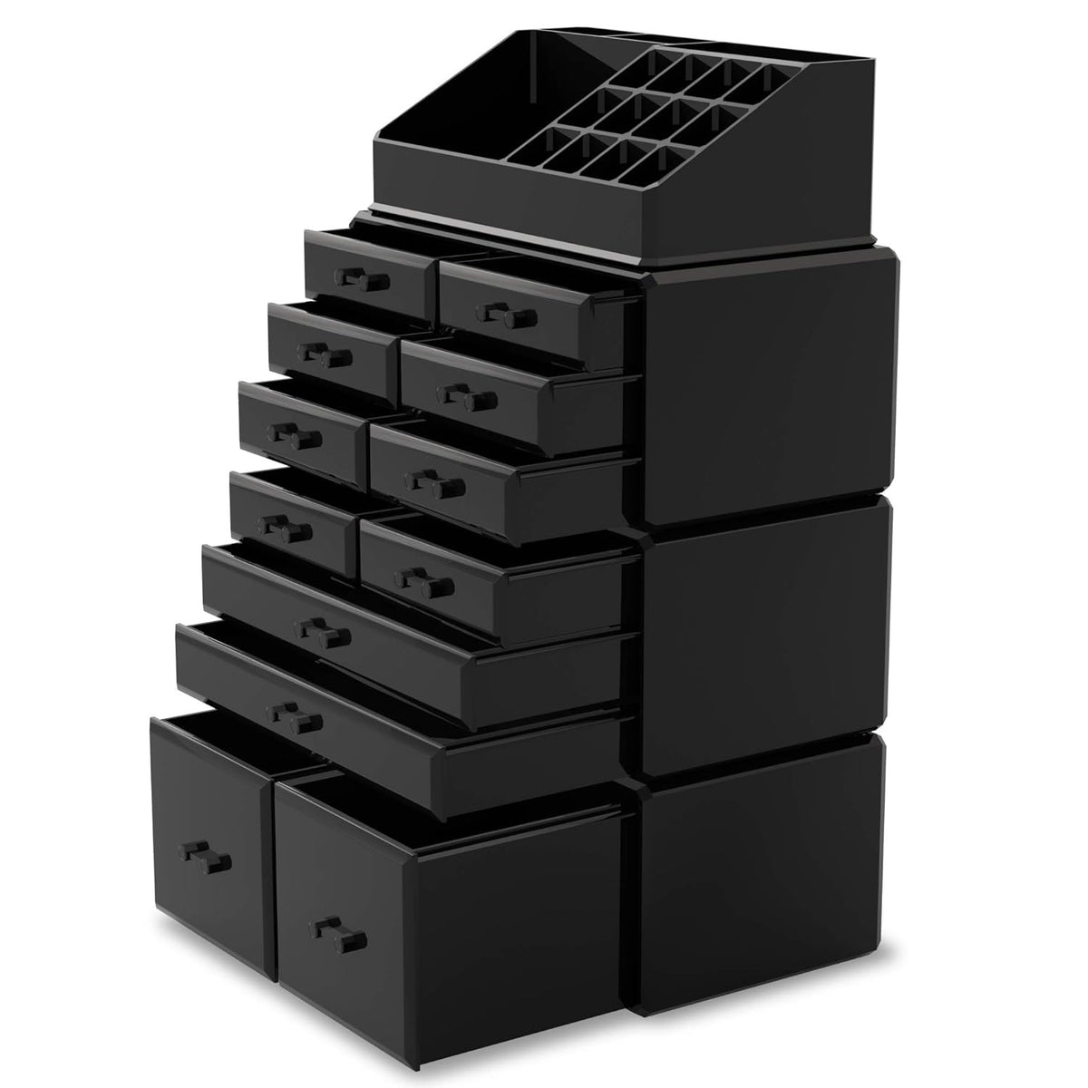 12-Drawer Stackable Makeup Organiser with 16 Top Compartments
