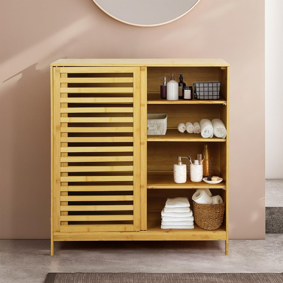 80 × 40 × 88 cm Bamboo Storage Cabinet with Louvered Door