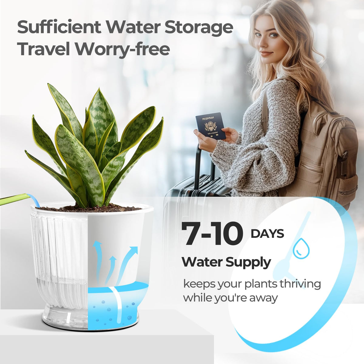 4-Pack 10 cm Self-Watering Plant Pots – Clear