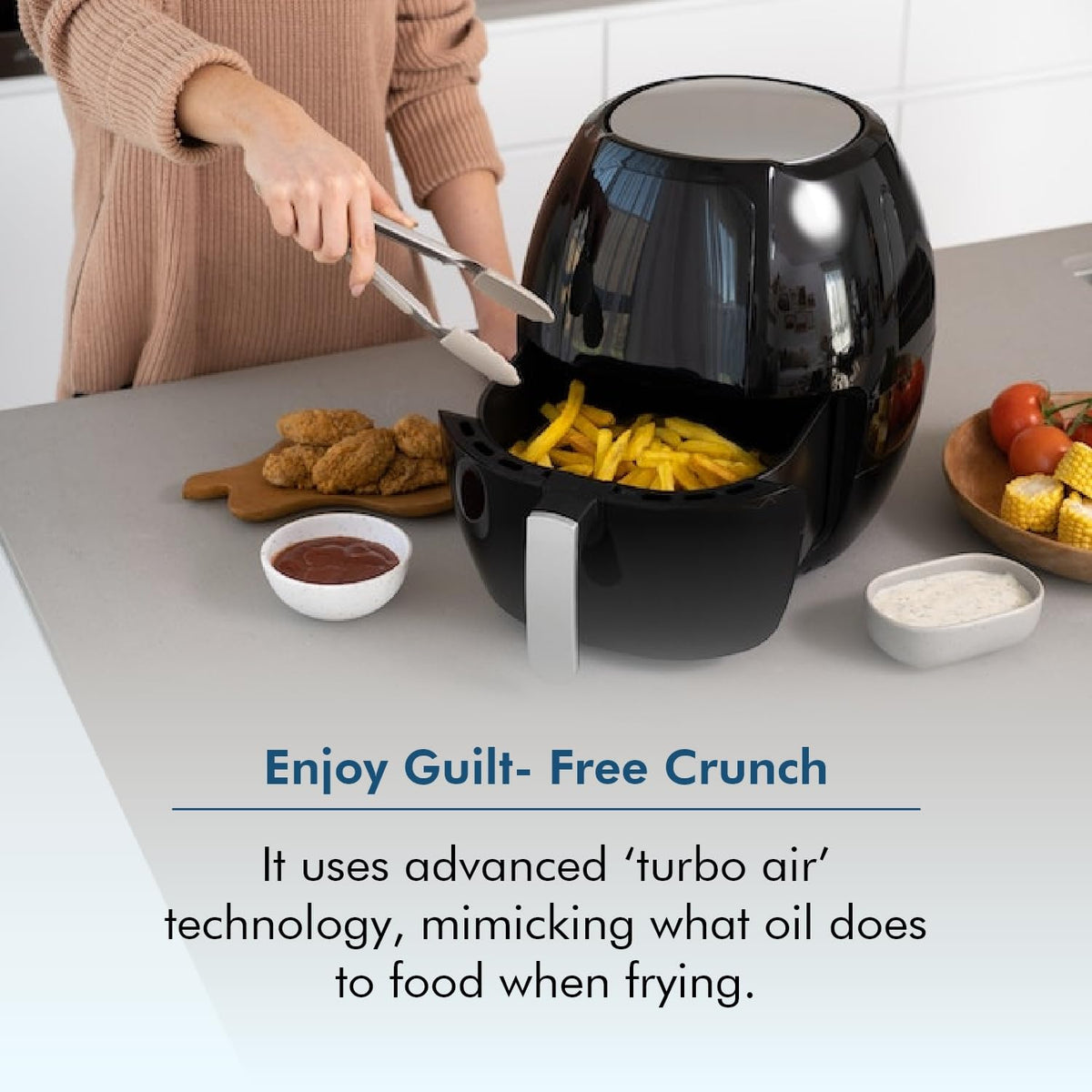 Healthy Choice 8 Litre Digital Air Fryer for Healthy Oil-Free Cooking - Multi-Use 1800W One Touch Digital Oven Cooker for Deep Frying, Roasting, Baking & Grilling - 8 Presets Cooking Programs, Black