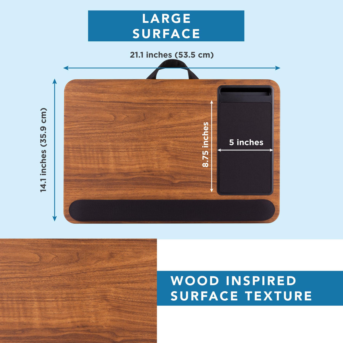 Espresso Lap Desk with Wrist Rest, Mouse Pad & Phone Holder