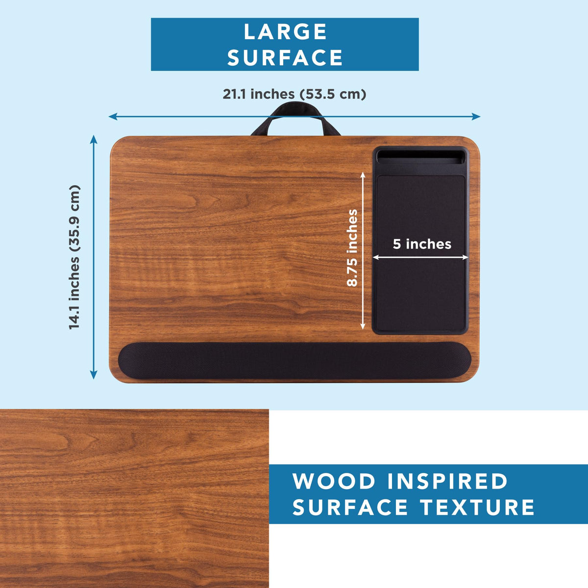 Espresso Lap Desk with Wrist Rest, Mouse Pad & Phone Holder