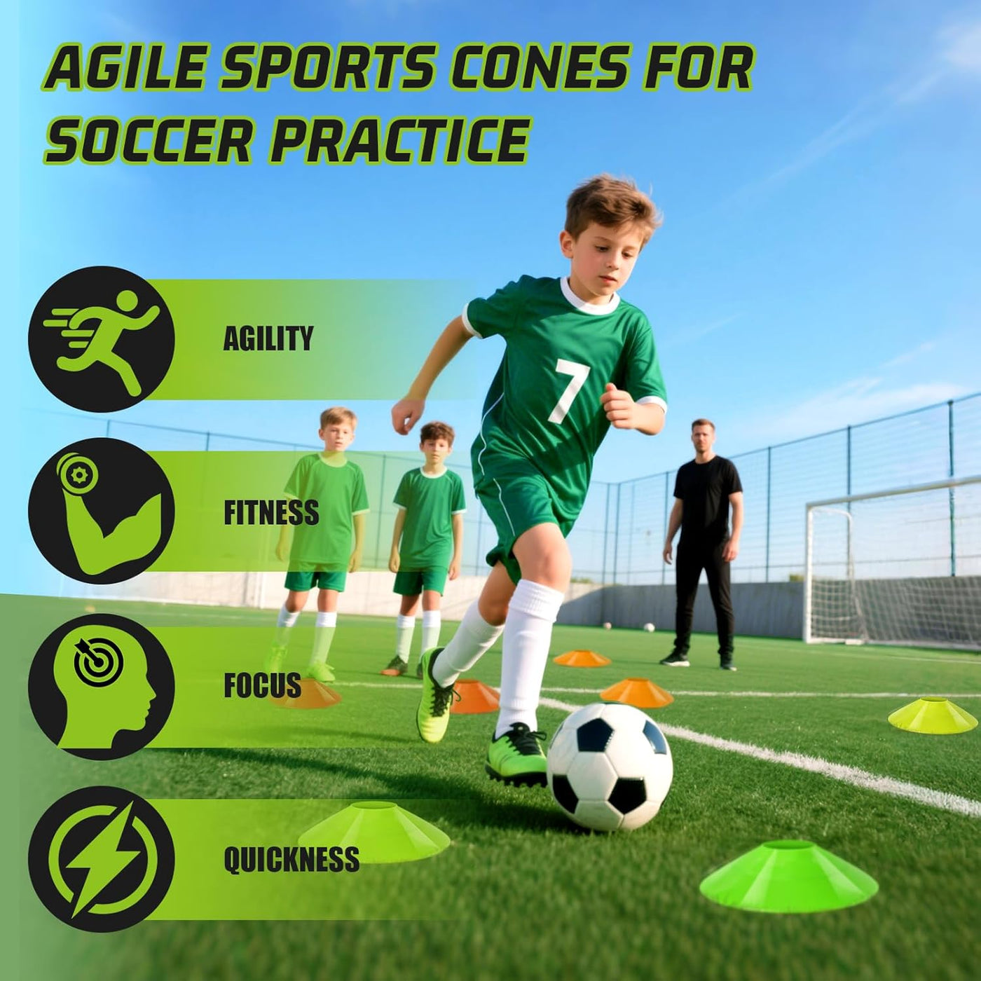 Portable Backyard Soccer Goal Set with 10 Cones & Carry Bag