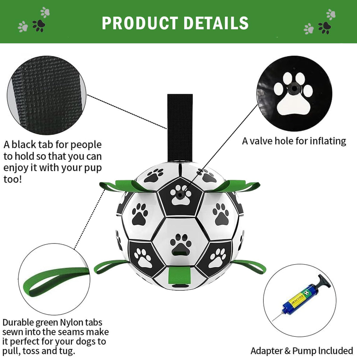 6-Inch Grab-Tab Interactive Dog Football with Pump