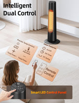 Portable Heater, 63CM 2000W PTC Ceramic Heater w/Remote, 1S Heating 30m², 12H Timer, 70° Oscillation, Adjustable Thermostat Fan Heater, Overheat & Tip-Over Protection Room Heater for Bedroom