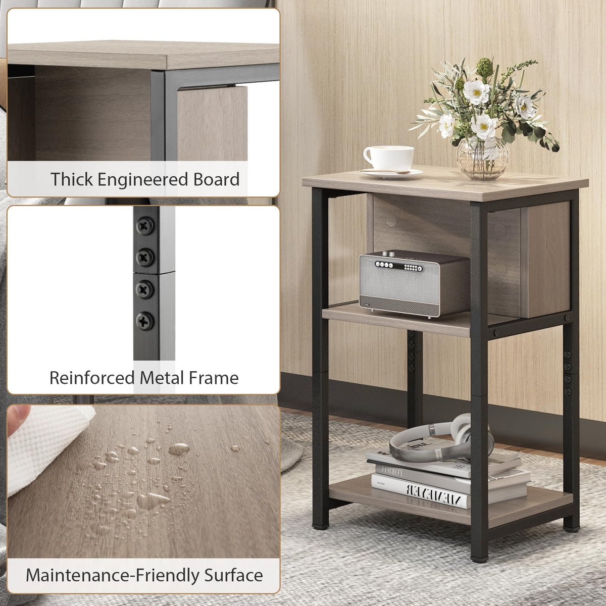 3-Tier Narrow Bedside Tables – Set of 2